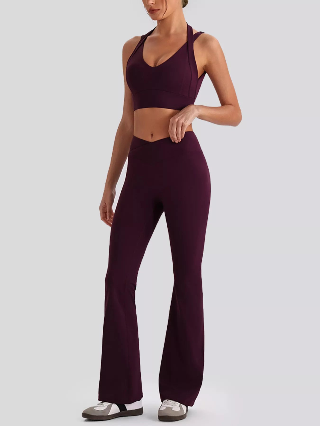 Trendsi Seamless Criss-Cross V-Neck Tank and Leggings Active Set -