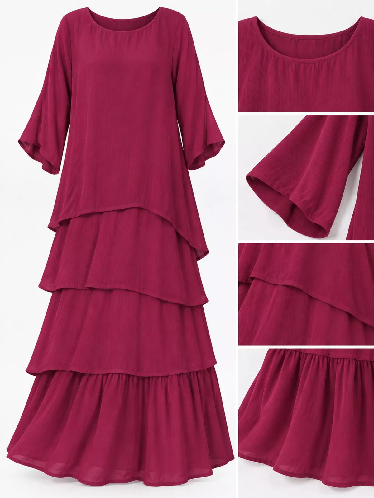 Layered maxi dress, burgundy detail front