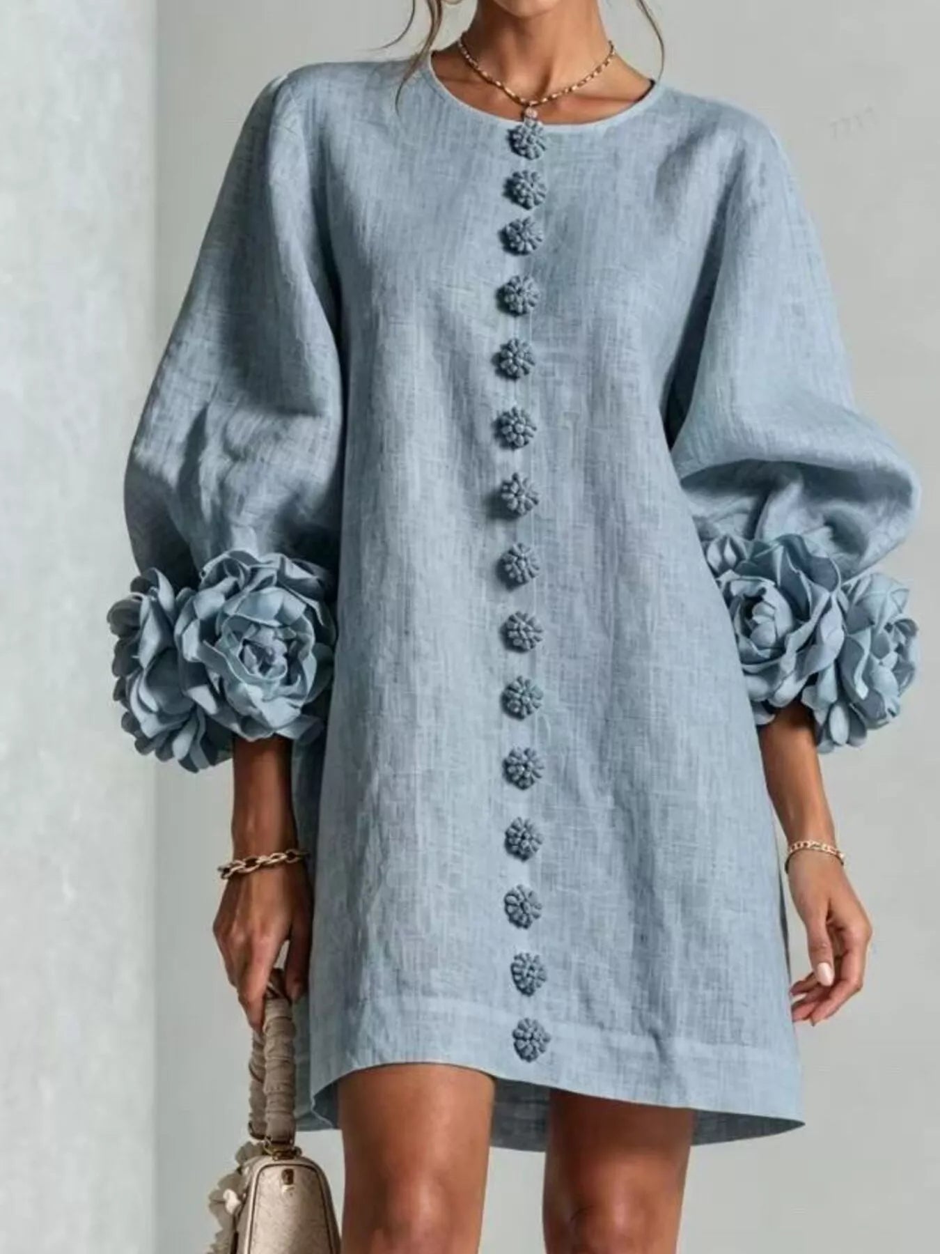 Trendsi 3D Floral 3/4 Sleeve Mini Dress -