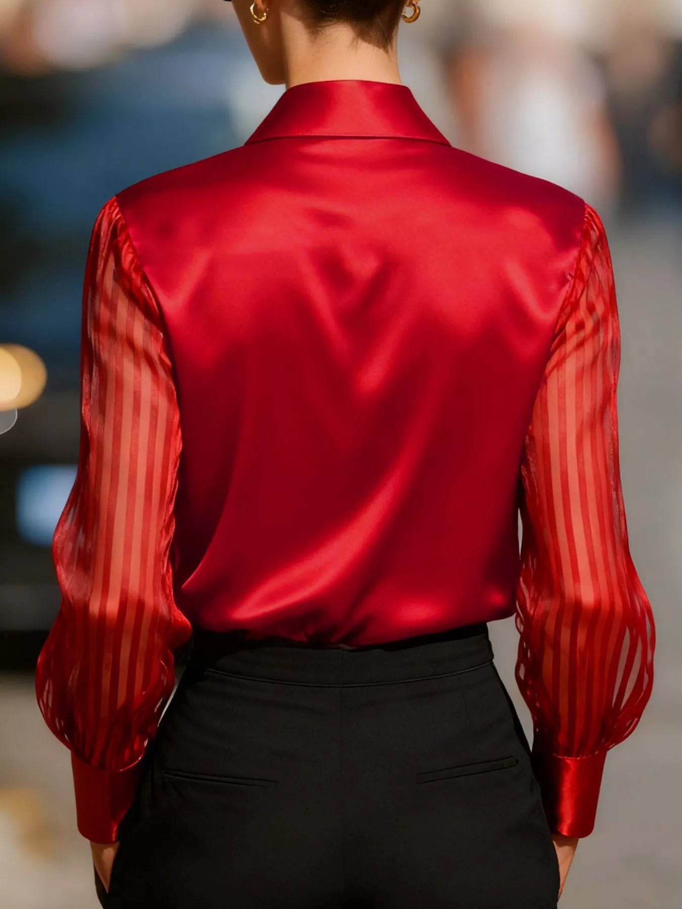 Trendsi Elegant Shirt with Sheer Striped Sleeves -