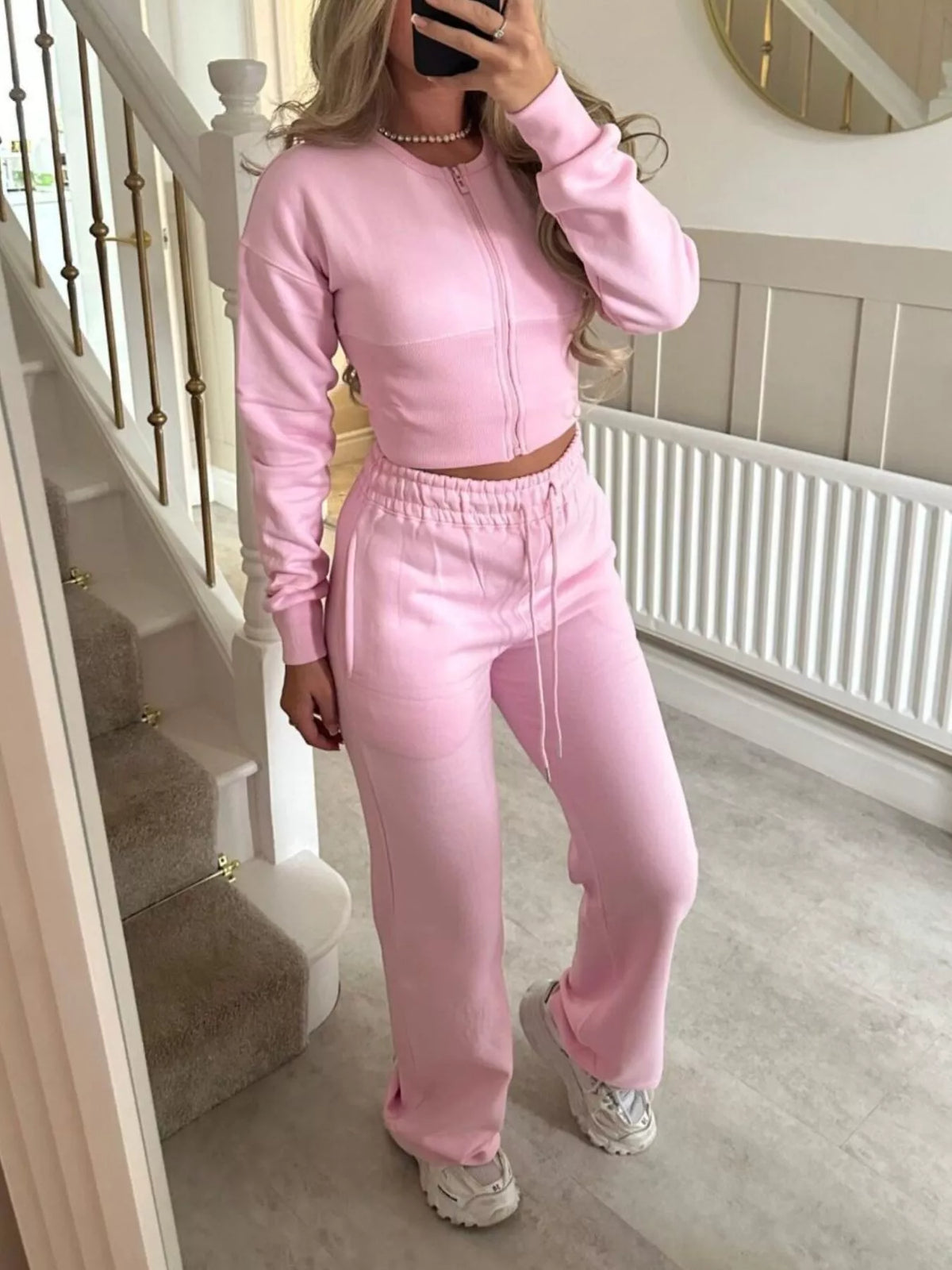 Trendsi Zip-Up Crop Hoodie and High-Waisted Pants Set -
