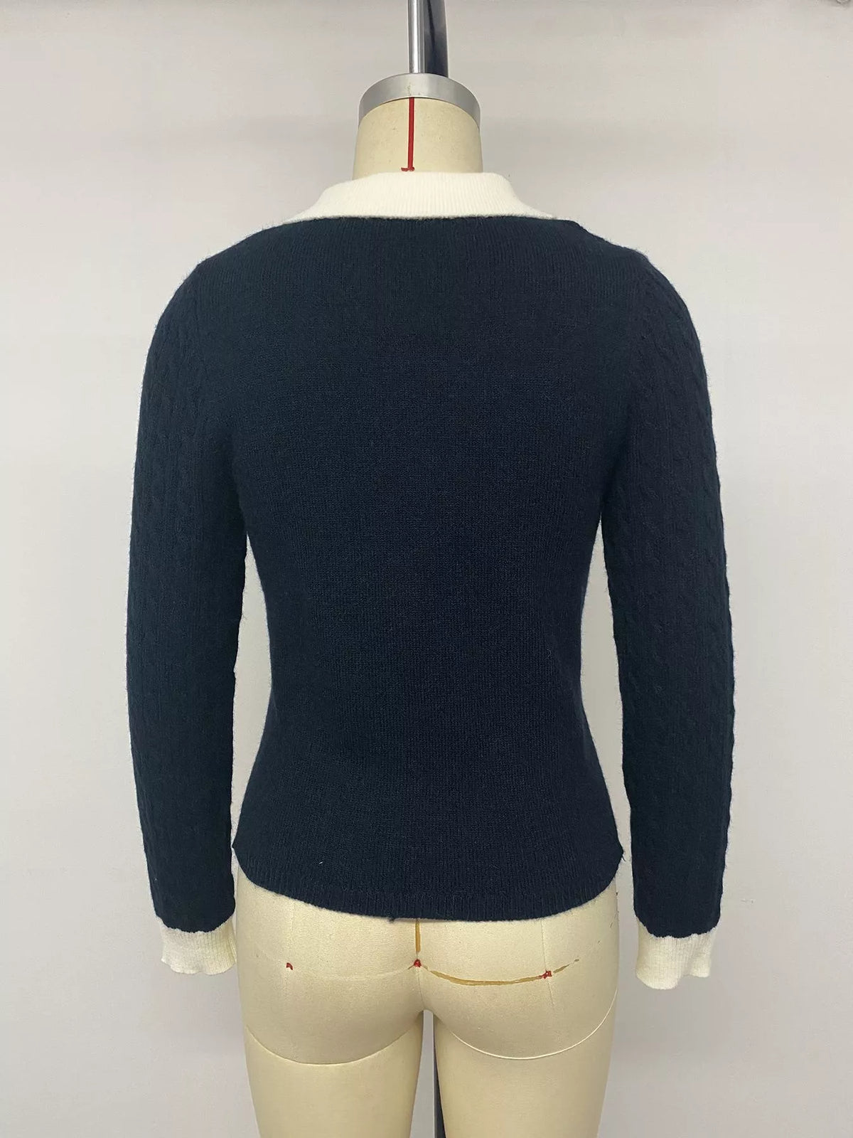 Trendsi Cable Knit Contrast Collar Sweater -