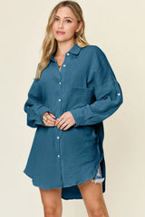 Trendsi Double Take Full Size Pocketed Texture Button Up Shirt -