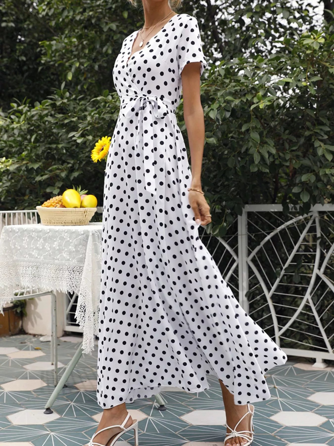Trendsi Polka Dot Wrap Maxi Dress -