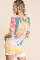 Trendsi BiBi Circular Tie Dye Print V Neck Top -