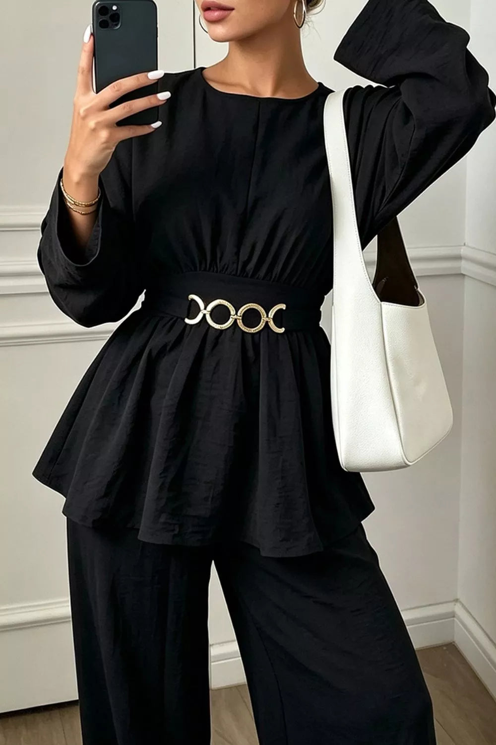 Chain-waist top and pants set