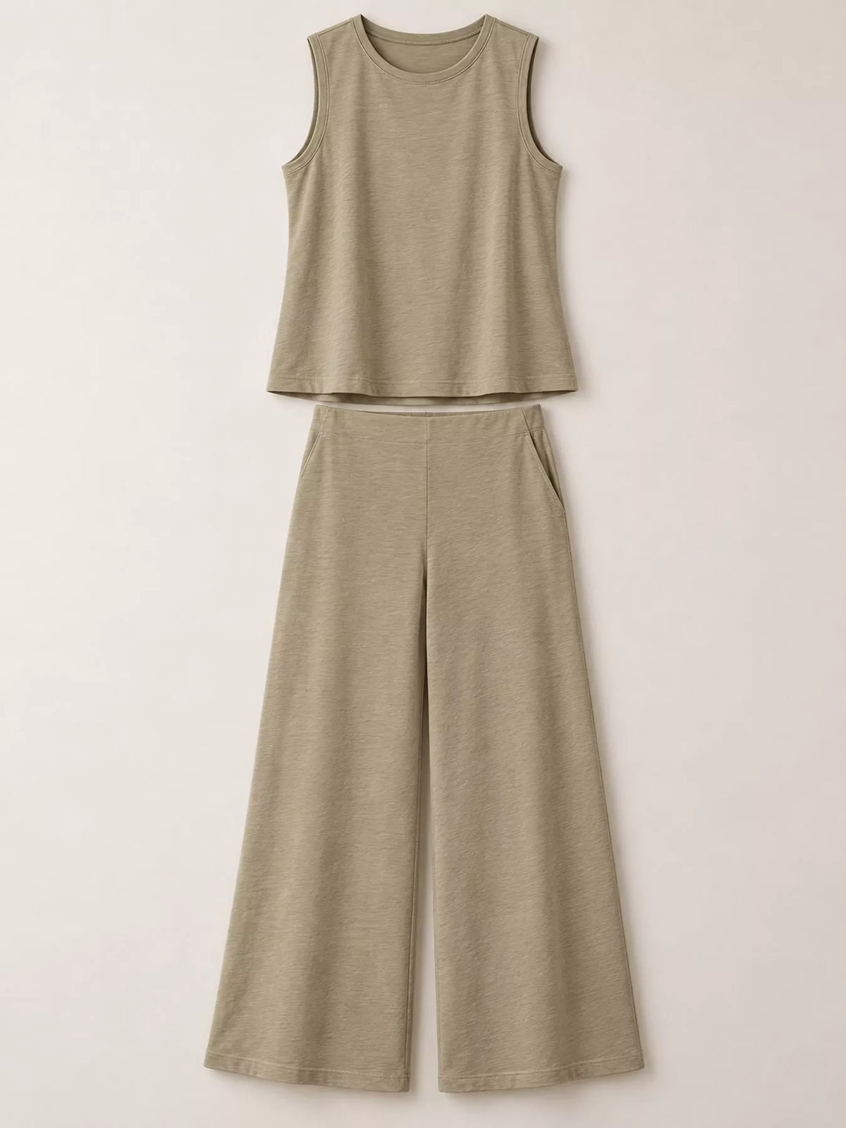 Sleeveless Tank Top and Wide-Leg Pants Set — garment front