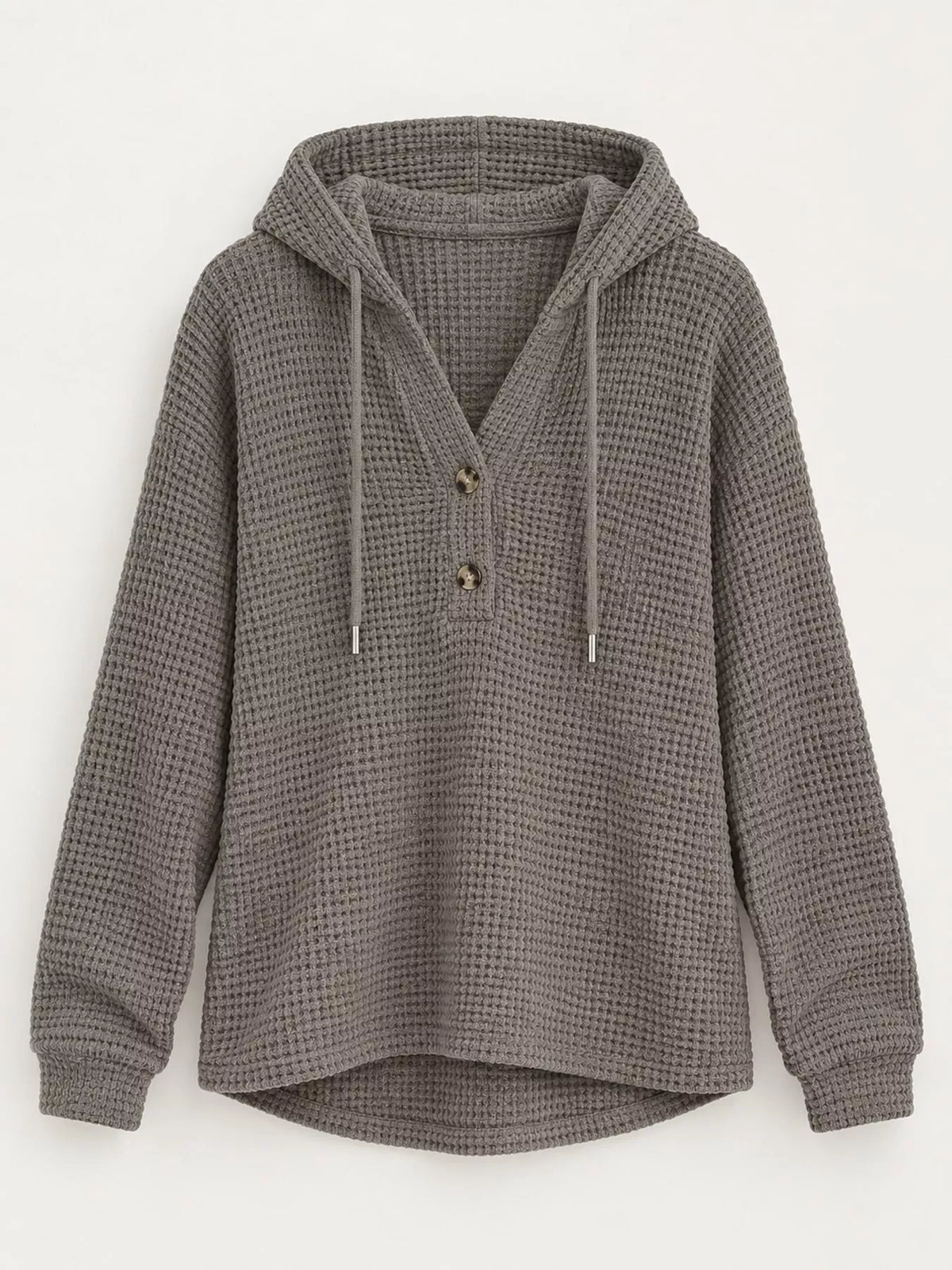 Dark gray waffle knit button-detail hoodie, product view