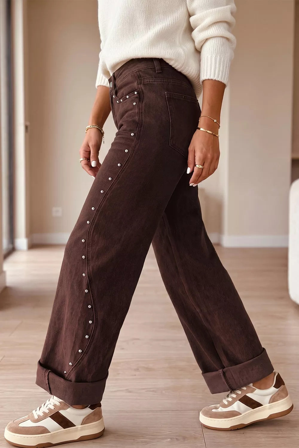 Trendsi Embellished Wide-Leg Denim Jeans -