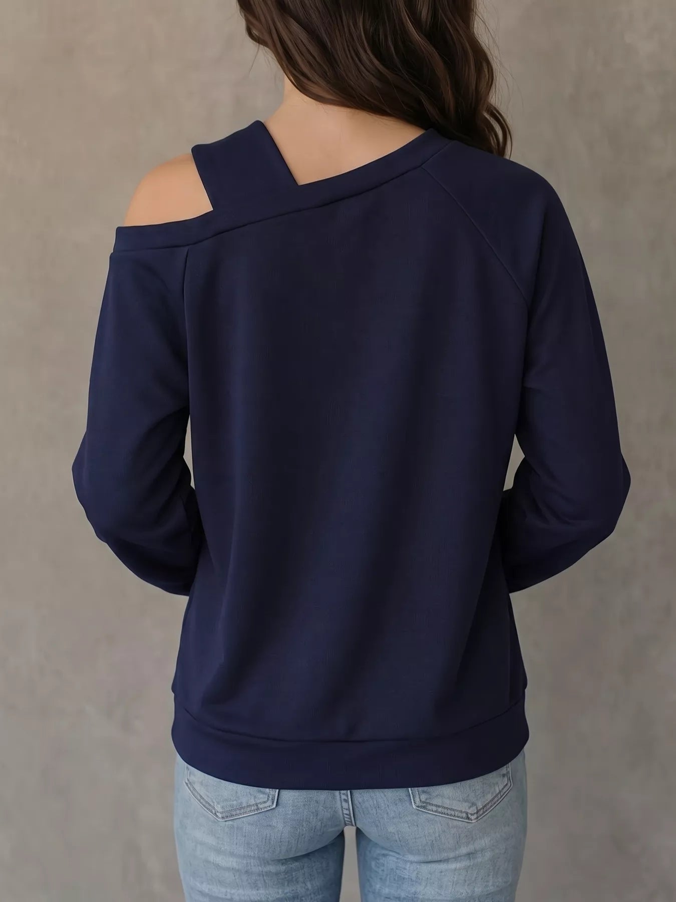 Trendsi Asymmetrical Neck Long Sleeve Blouse -