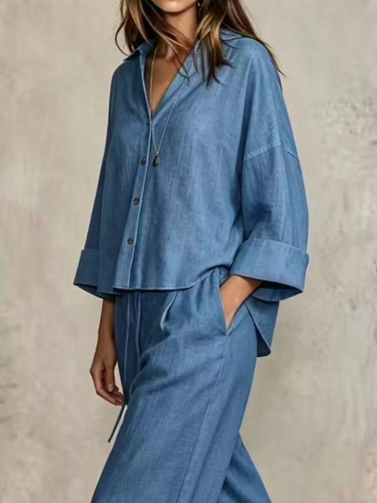 Shirt and pants set, blue shirt detail