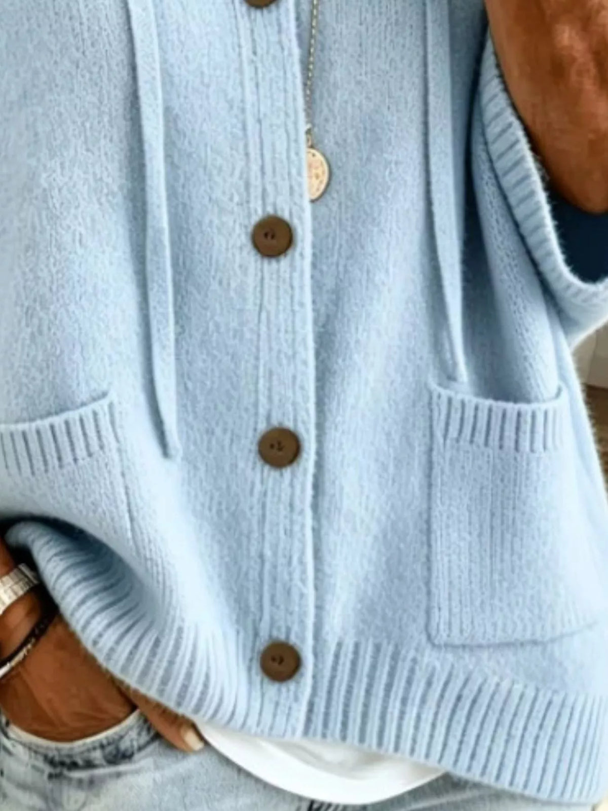 Trendsi Full Size Casual Hooded Button-Down Knit Cardigan with Pockets Plus Size -