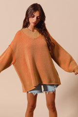 Trendsi SO ME Oversized Two Tone Textured V Neck Sweater -