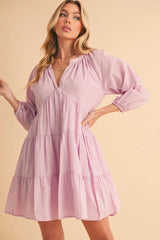 Trendsi Aemi + Co Notched Balloon Sleeve Tiered Mini Dress -
