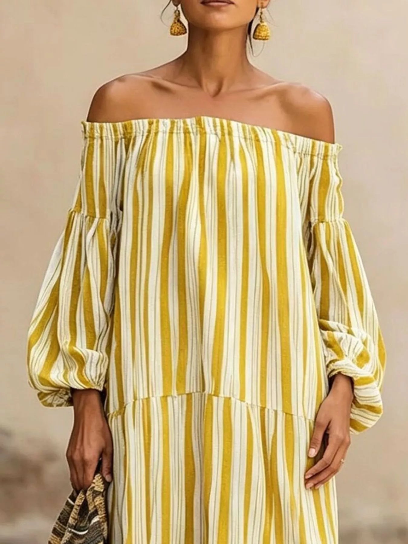Trendsi Off-Shoulder Striped Maxi Dress -