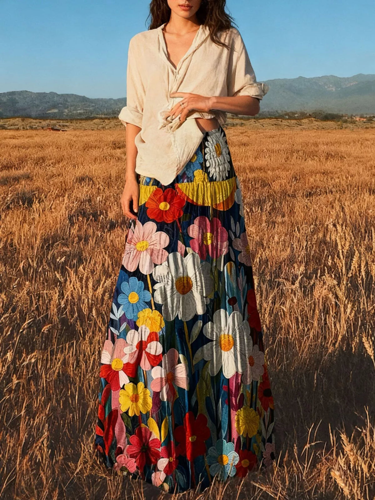 Trendsi Floral Print High-Waisted Maxi Skirt -