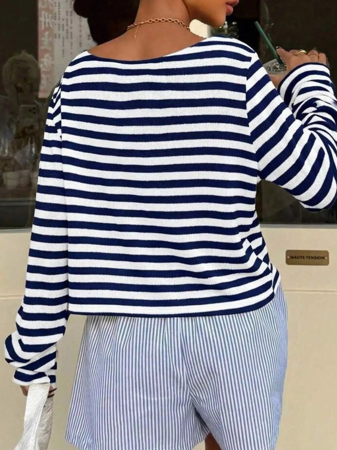 Trendsi Boat Neck Striped Long Sleeve T-Shirt -