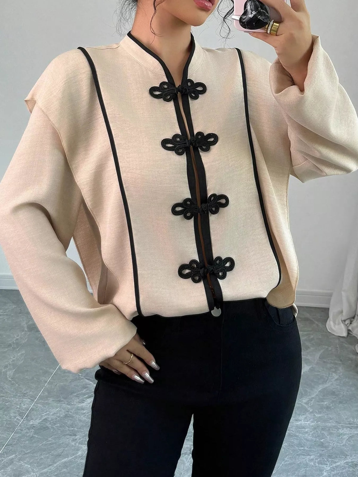 Cream chinese-style mandarin collar blouse