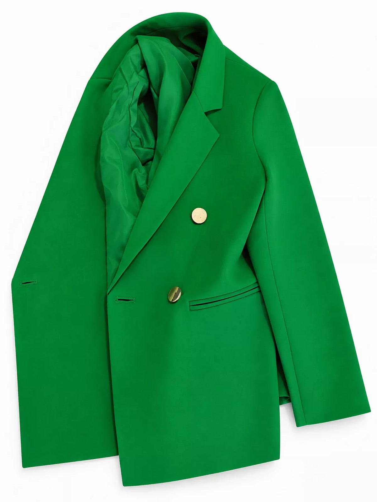 Green double-breasted lapel collar blazer