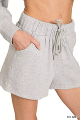 Trendsi Zenana Fleece Long Sleeve Sweatshirts & Shorts Set -