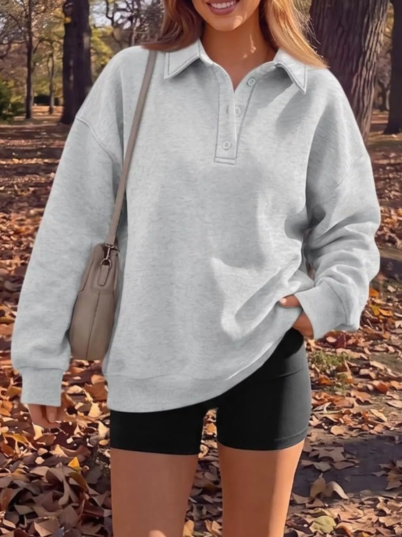 Trendsi Button Detail Dropped Shoulder Sweatshirt -