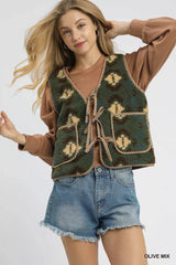 Trendsi Umgee Mix Patterned Sherpa Tie-Front Vest -