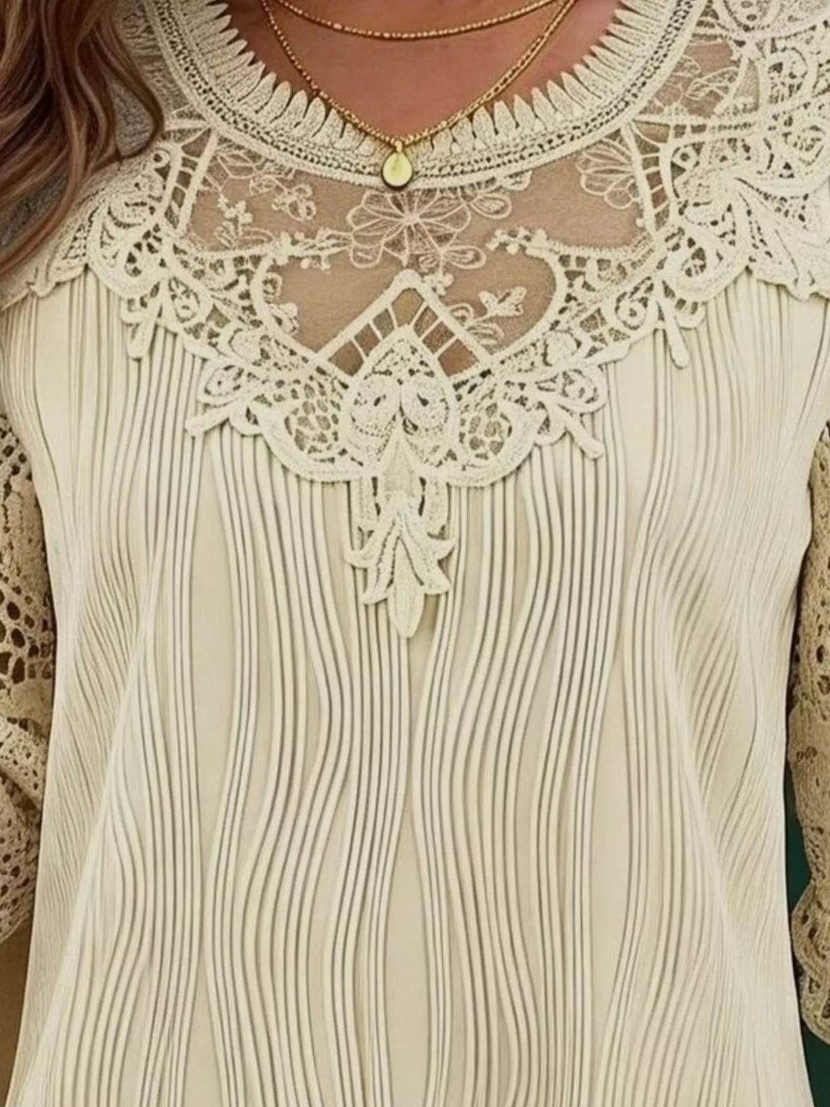 Lace patchwork long sleeve blouse