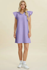 Trendsi Double Take Full Size Ruffled V-Neck Cap Sleeve Dress -