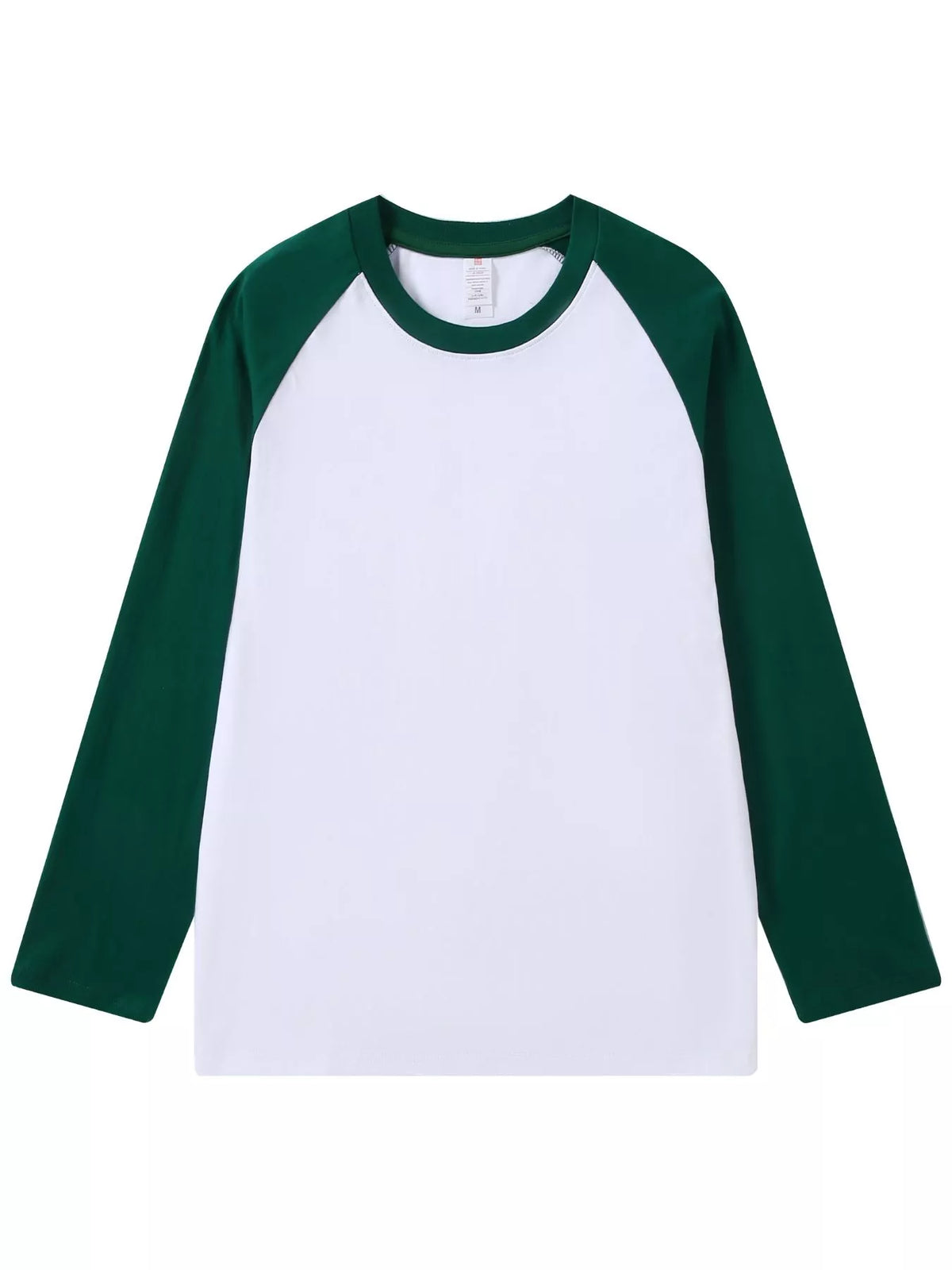 White And Green contrast raglan long sleeve t-shirt