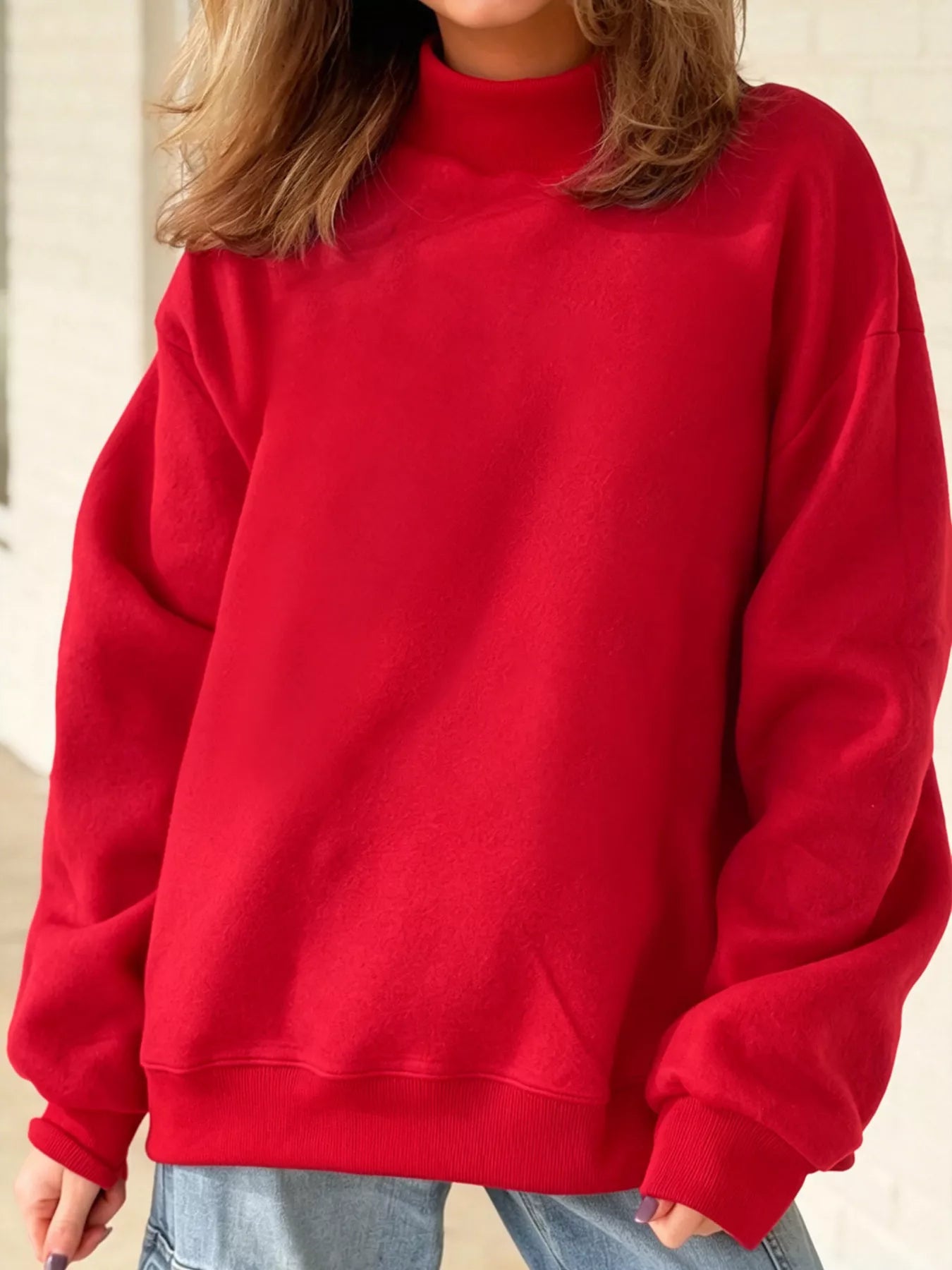 Trendsi Mock Neck Dropped Shoulder Sweatshirt -