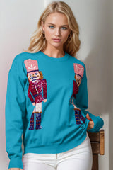 Trendsi Double Take Full Size Nutcracker Sequin Long Sleeve Sweater -