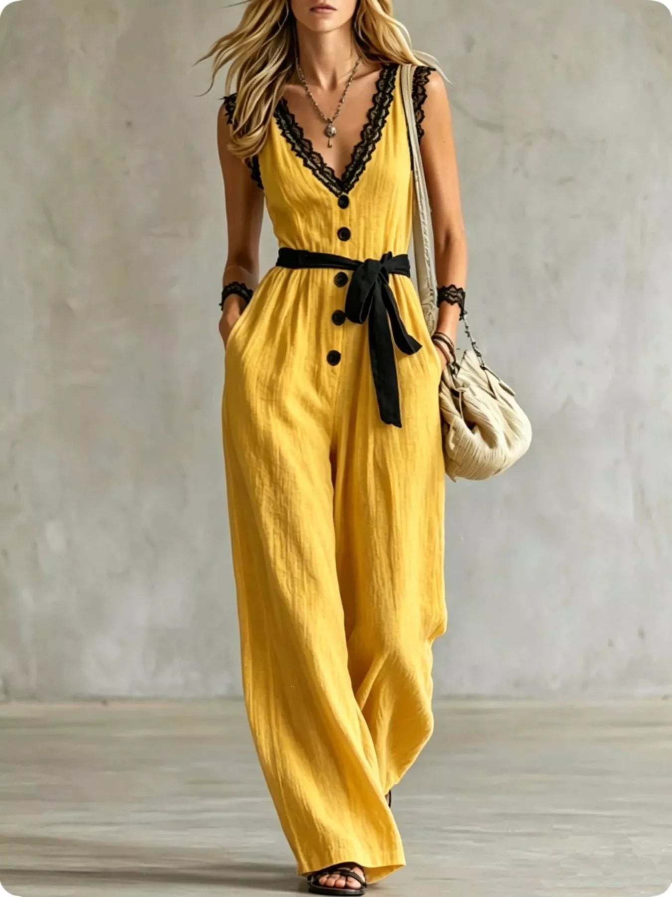 Trendsi Lace Detail V-Neck Sleeveless Jumpsuit -