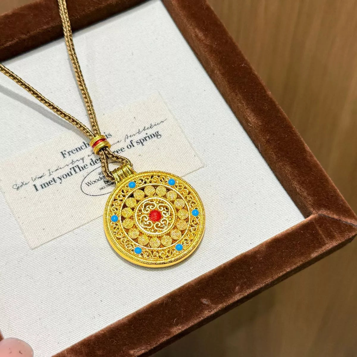 Women's 18K Gold Plated Round Zircon Pendant Necklace Braided Cord
