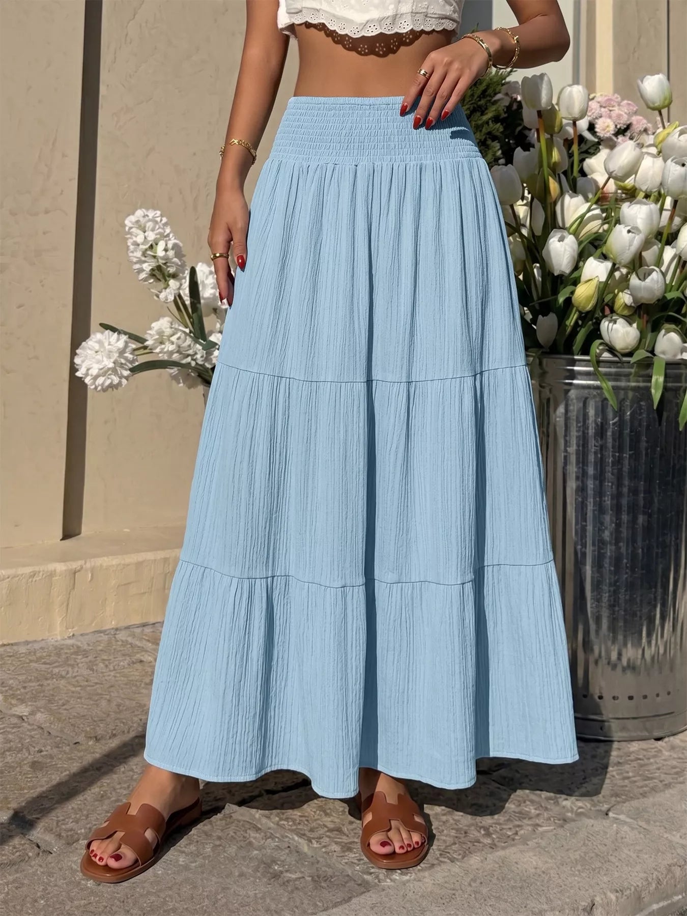 Trendsi Tiered Flowy Maxi Skirt -