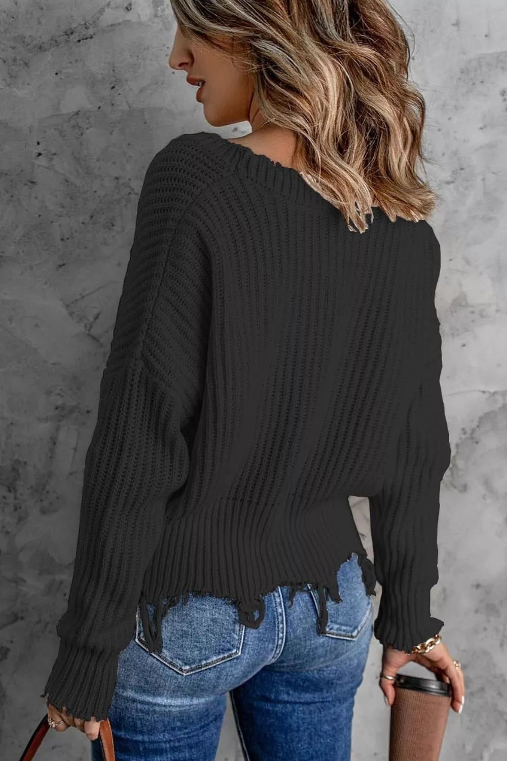 Raw-hem v-neck sweater