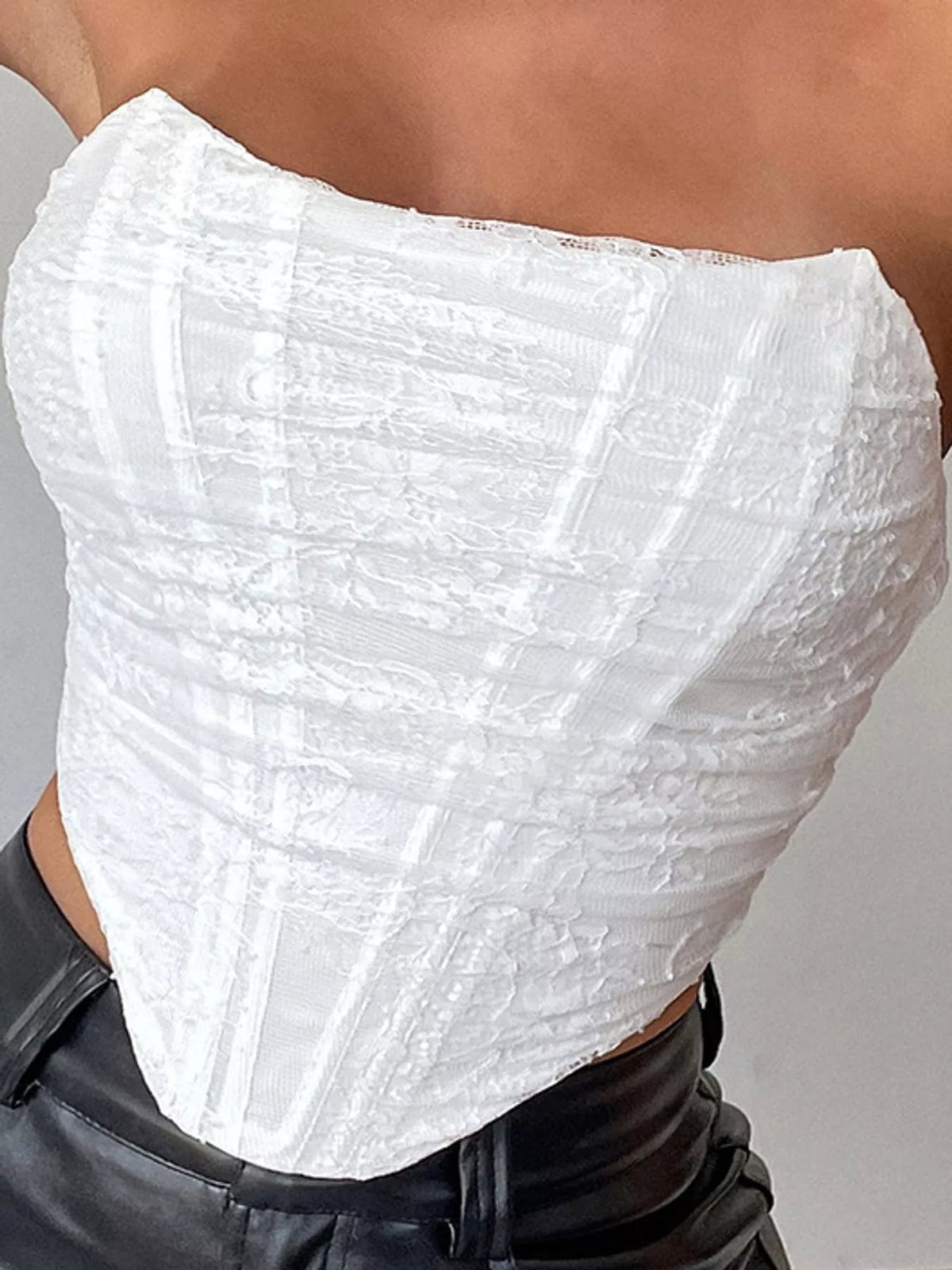 Corset Style Ruched Tube Top in white
