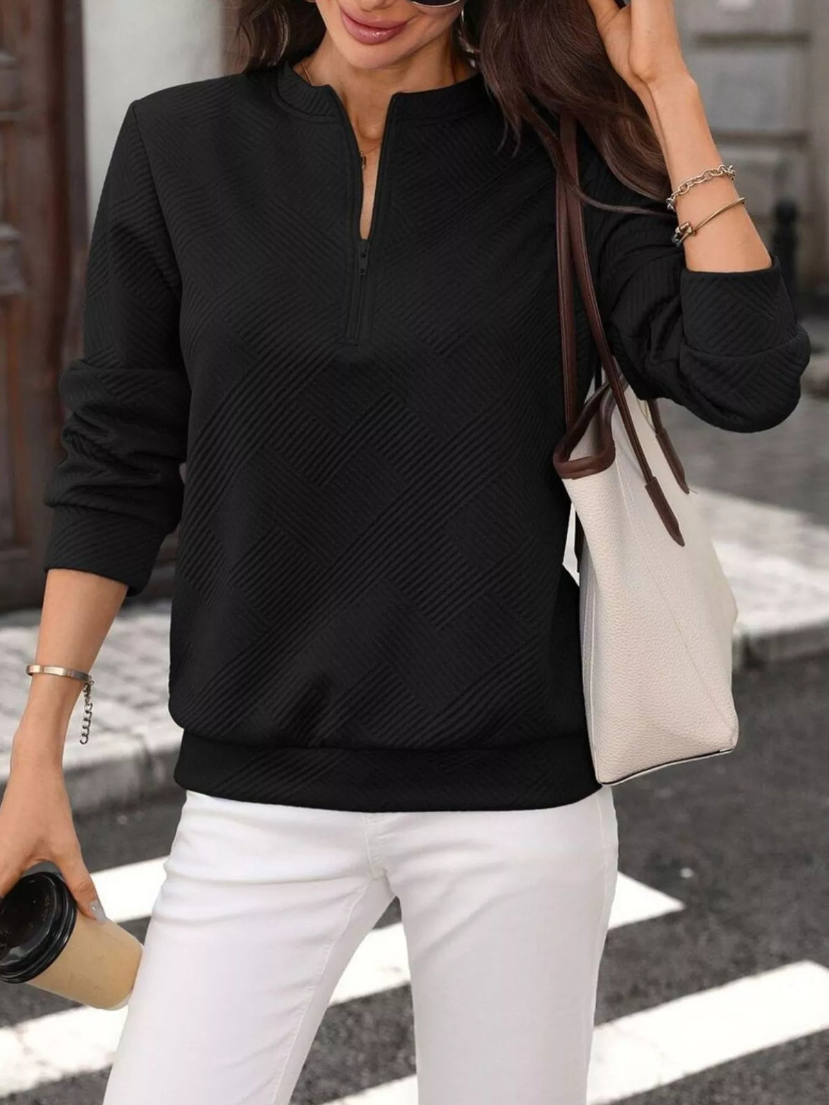 Trendsi Textured Quarter-Zip Sweatshirt -