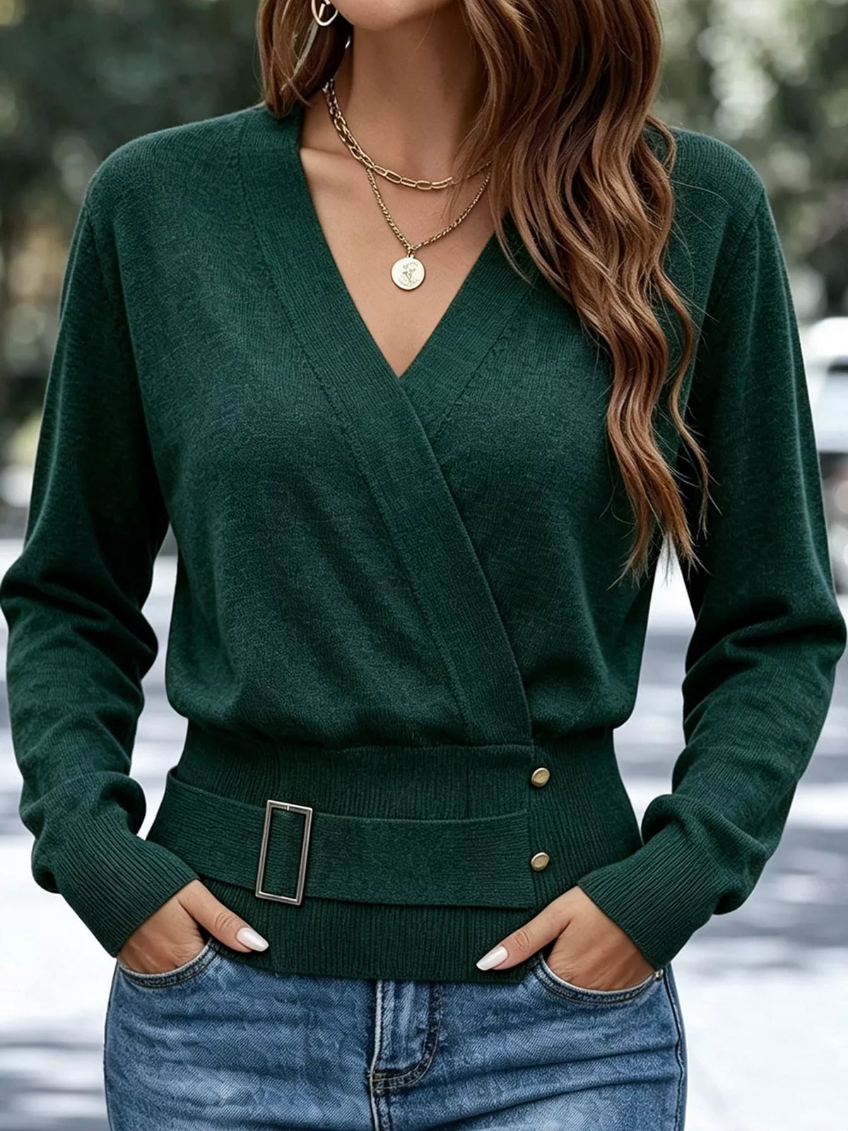 Surplice knit top, green front