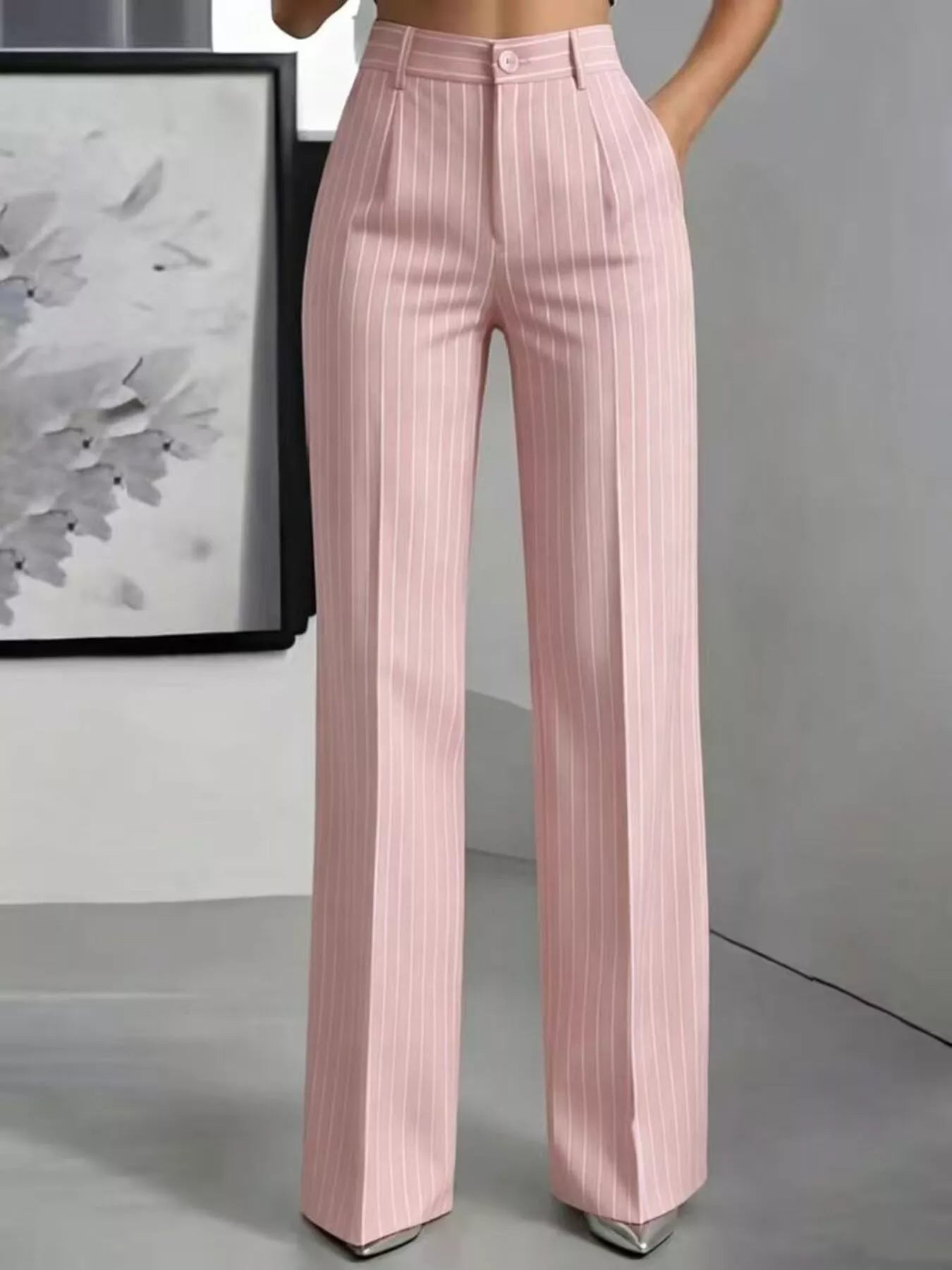 Trendsi High-Waisted Striped Wide-Leg Pants -