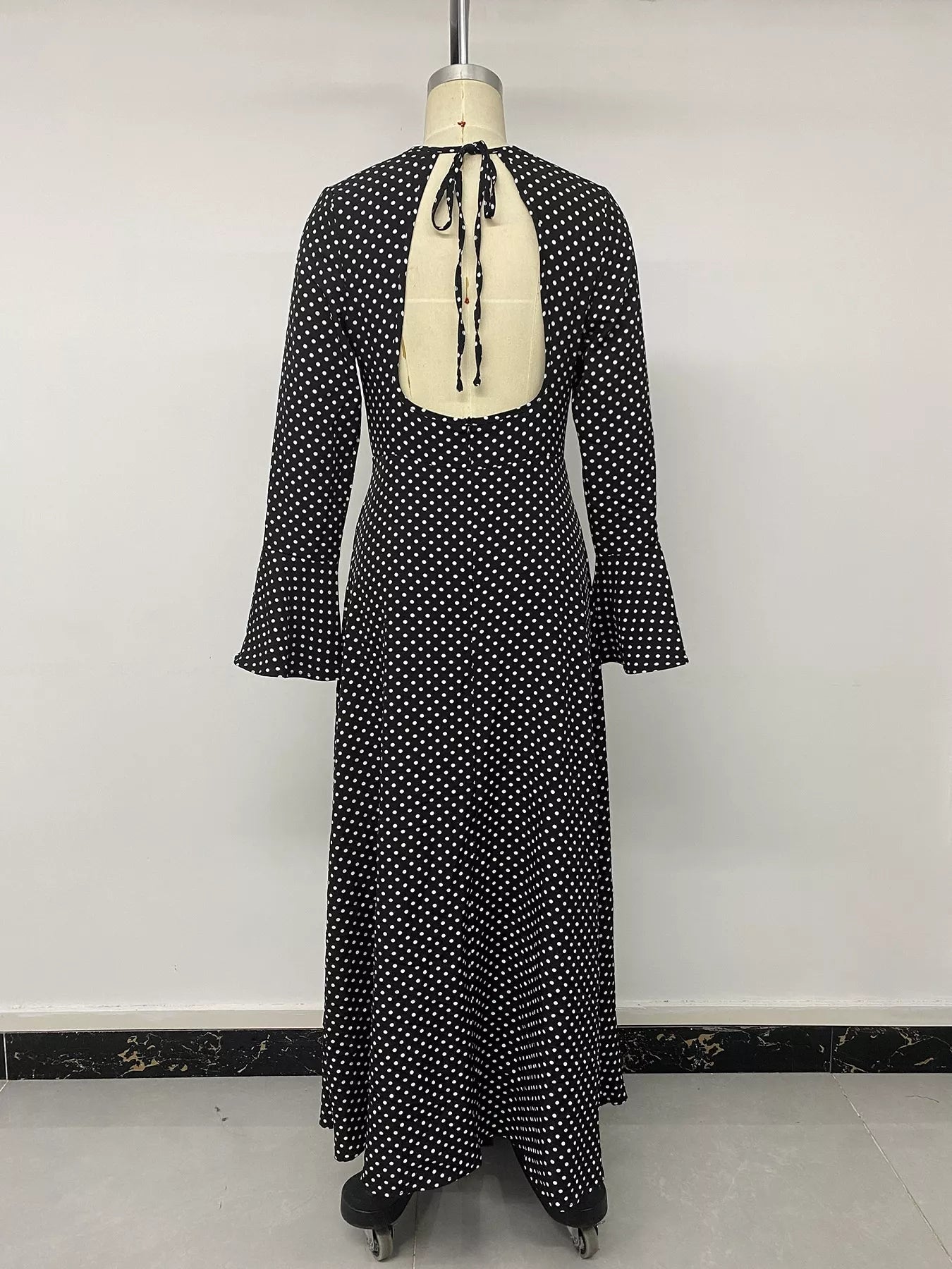 Trendsi Polka Dot Flare Sleeve Maxi Dress -