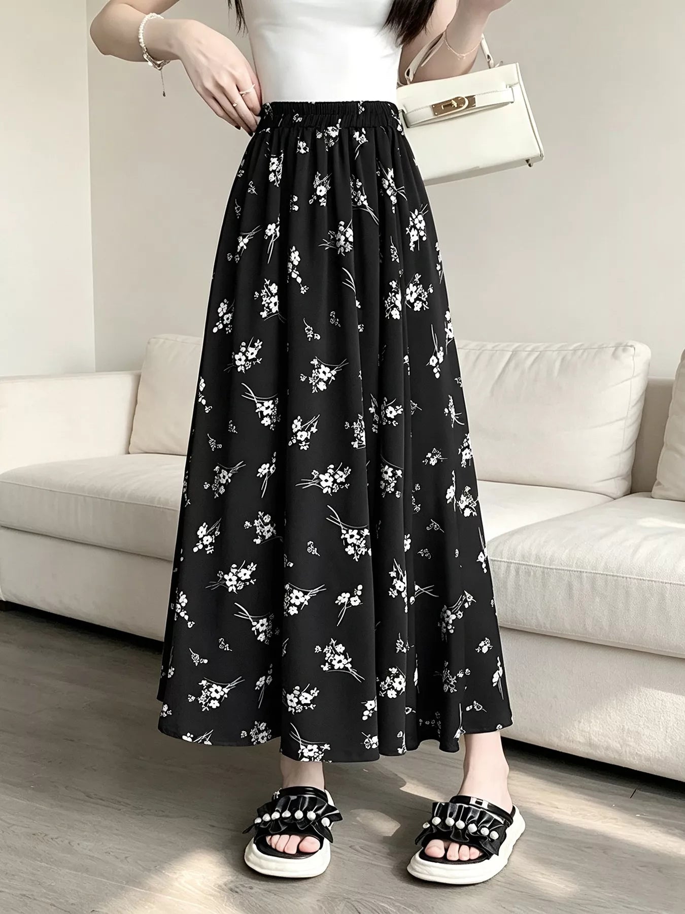 Trendsi Floral Print A-Line Skirt -