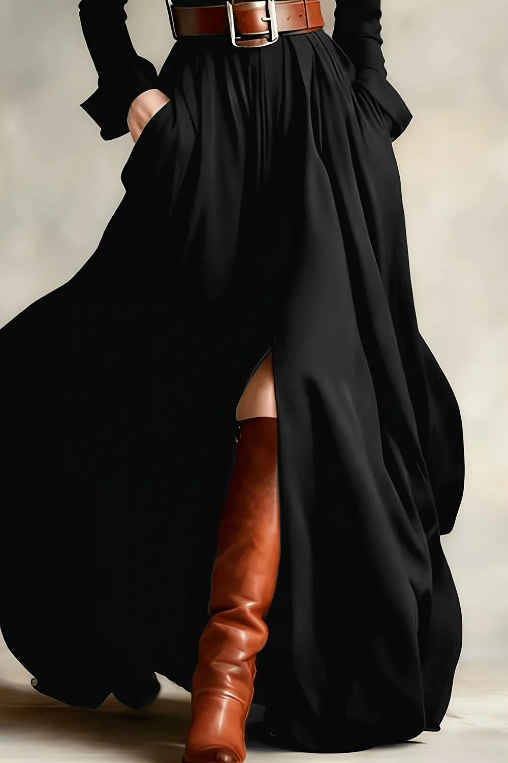 Trendsi Slit Long Sleeve Maxi Shirt Dress -