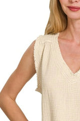 Trendsi Zenana Double Gauze Raw Edge Acid Washed Tank -