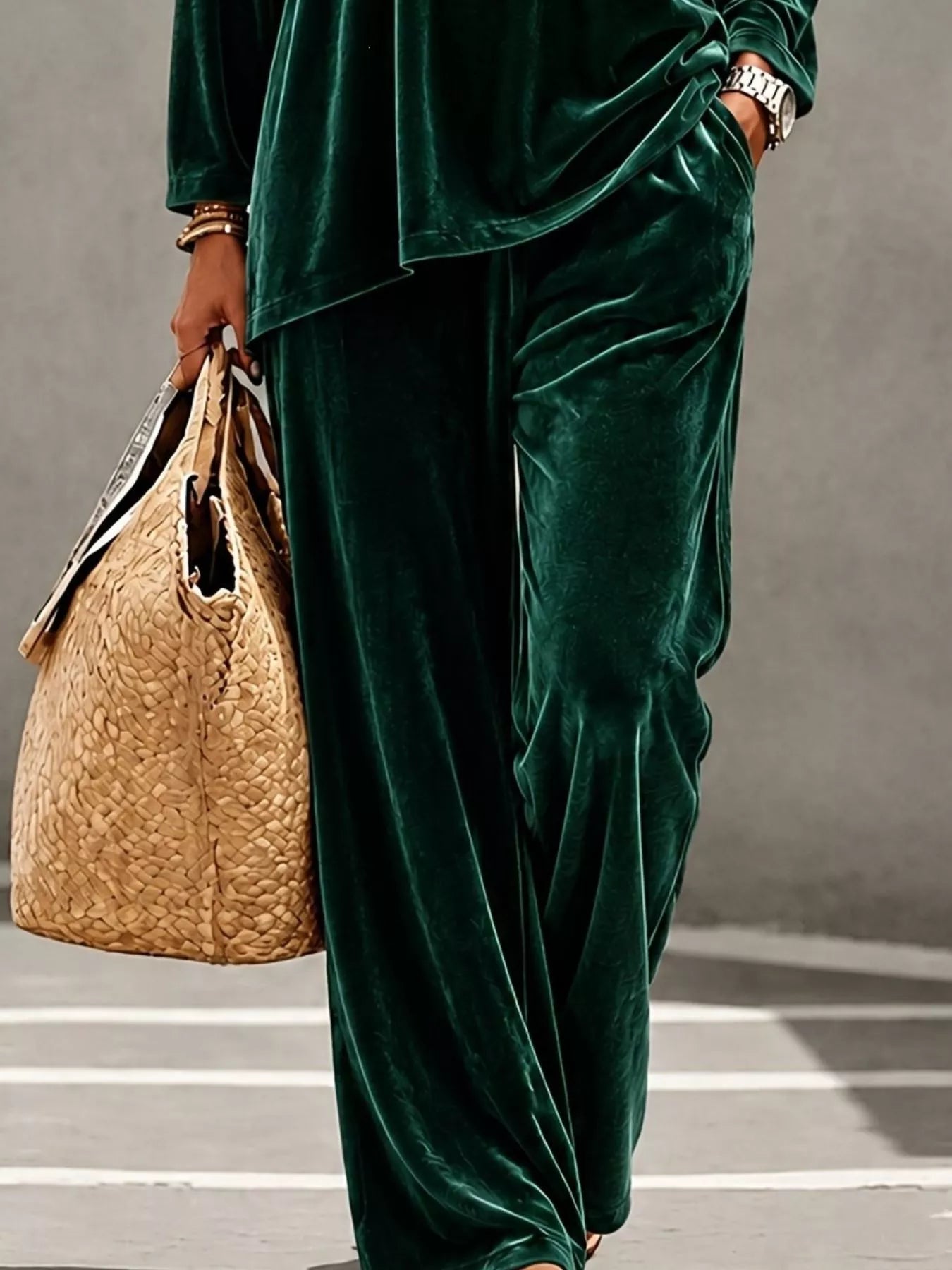 Trendsi Full Size Velvet Long Sleeve Top and Pants Set Plus Size -