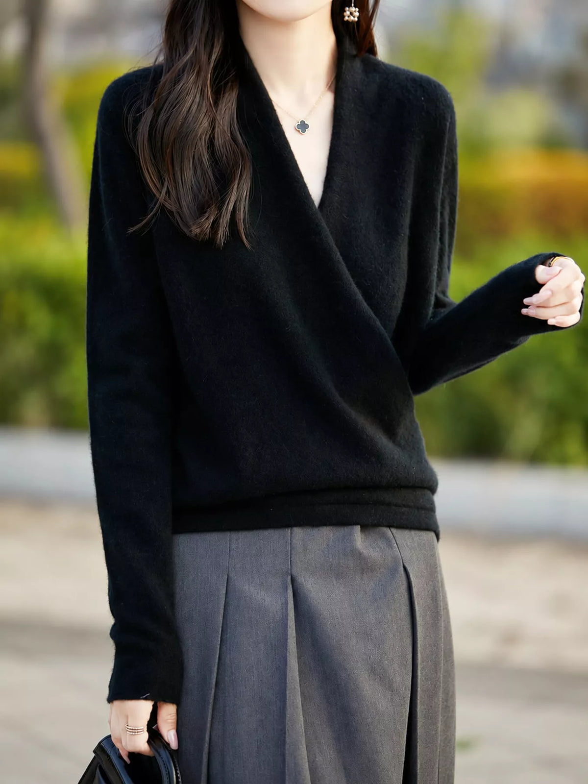 Surplice Long Sleeve Sweater — front view