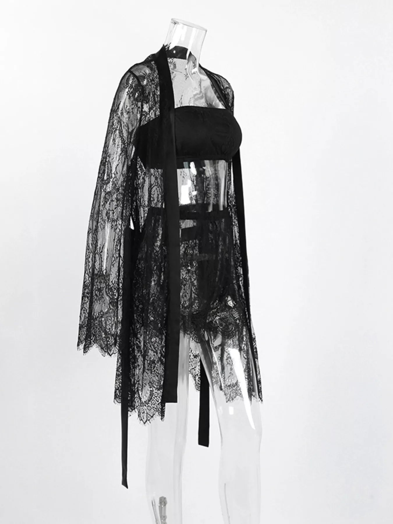 Trendsi Lace Tube Top & Cardigan and Shorts Three-Piece Lounge Set -