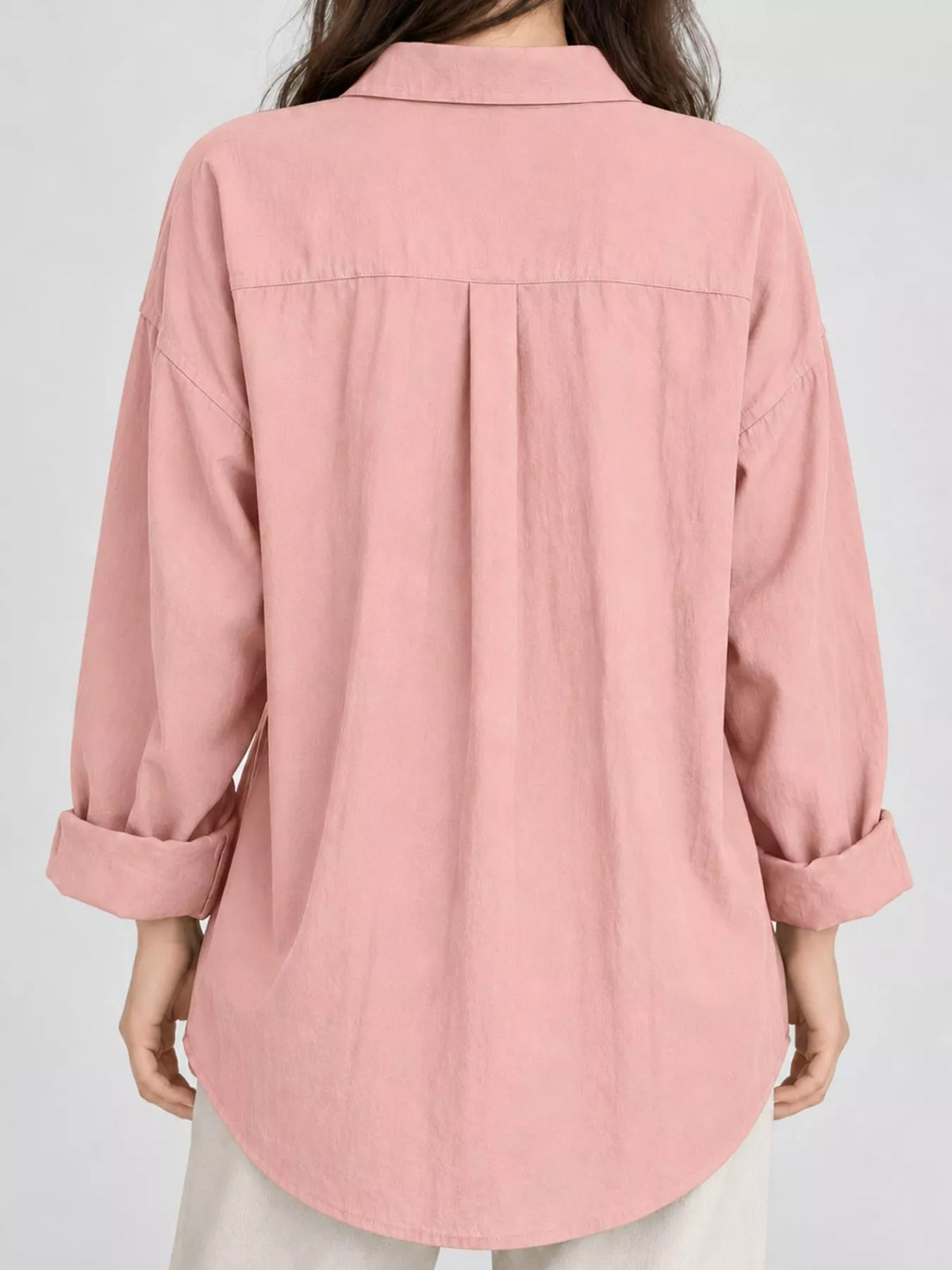 Collared long sleeve midi dress, back view