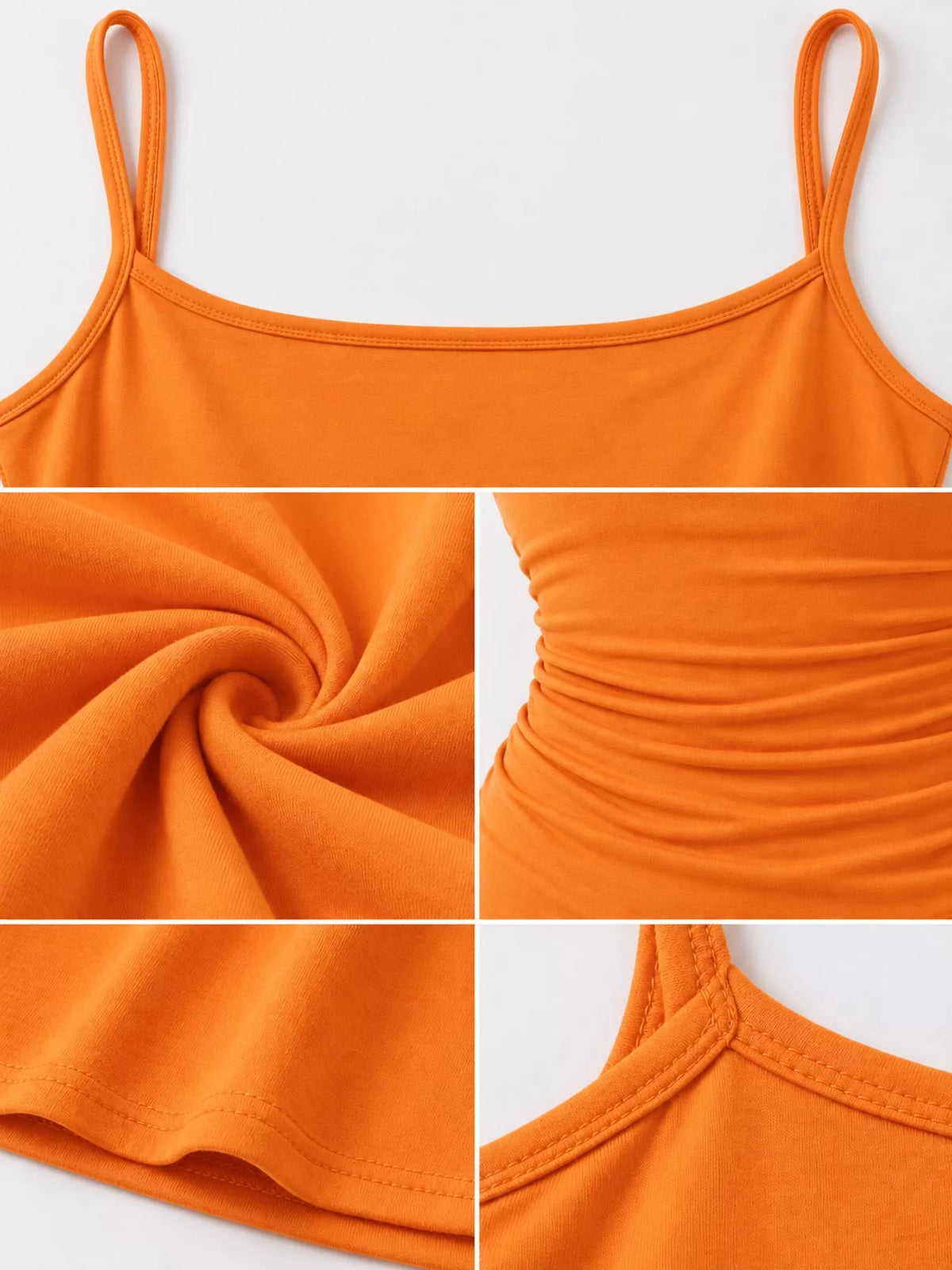Orange bodycon spaghetti strap maxi dress, detail view