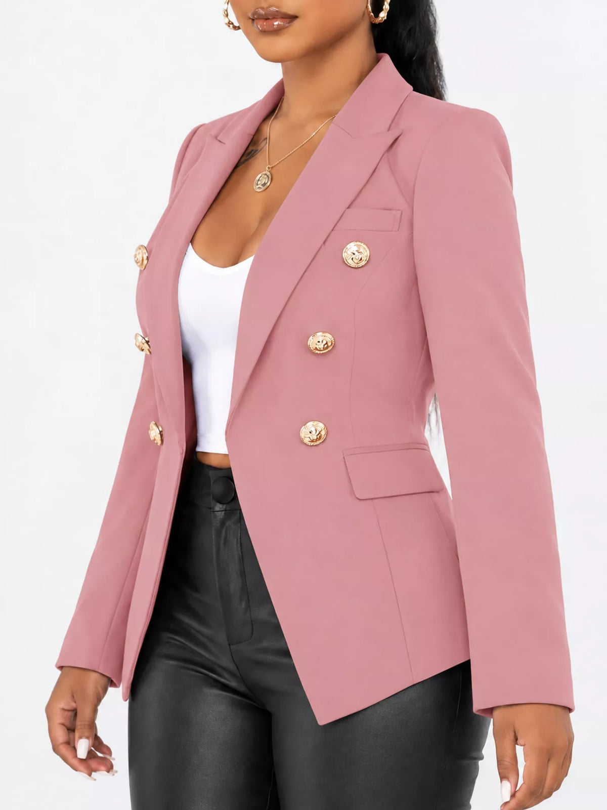 Collared long sleeve blazer, side view