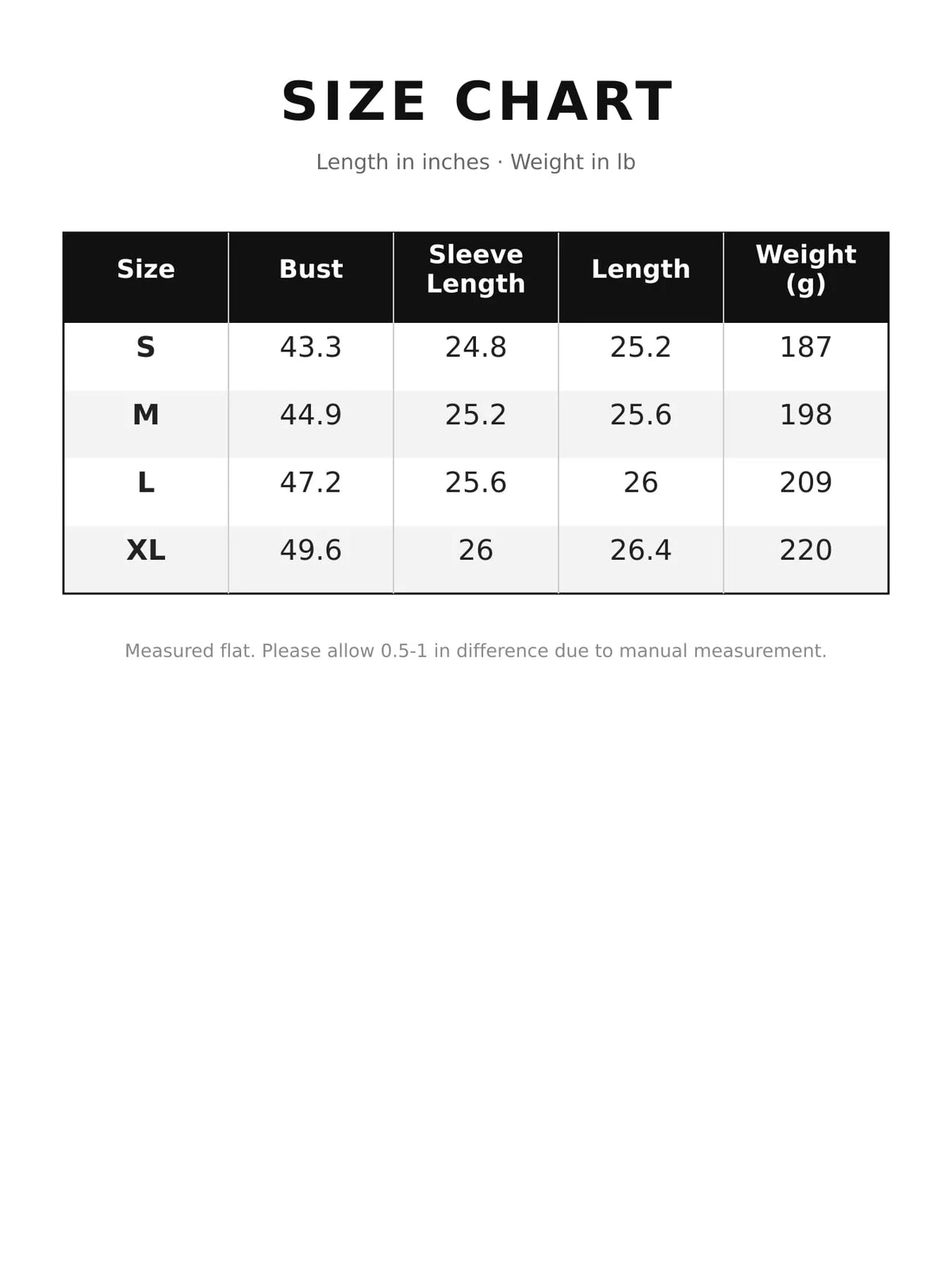Size chart for polka dot long sleeve blouse